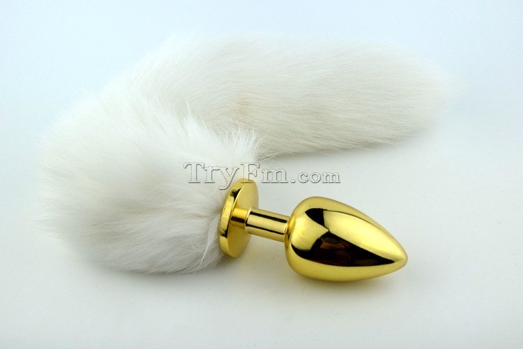 WHITE FOX TAIL WITH STAINLESS STEEL GOLD PLUG only $26.99