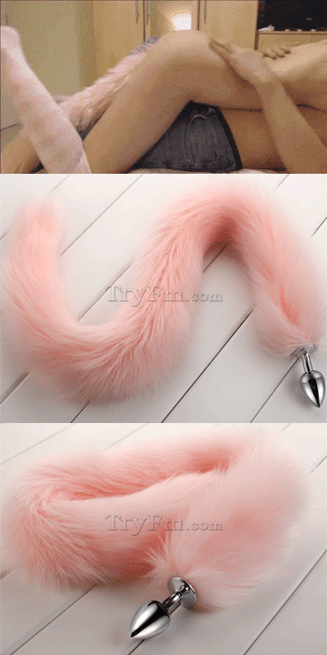 30″ White-Pink Long tail with metal anal plug